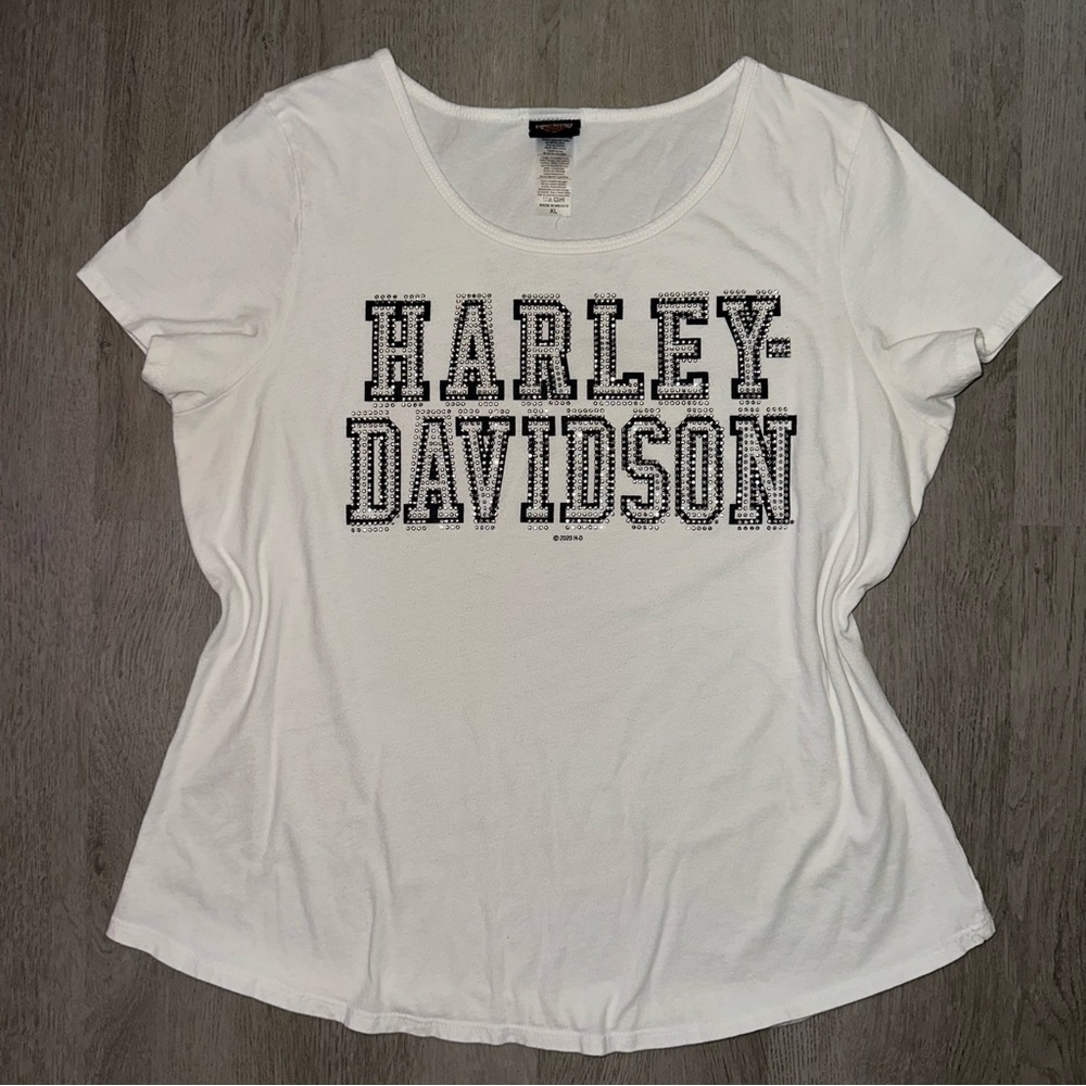 Harley-Davidson Black and White Relaxed Fit Short Sleeve Tee